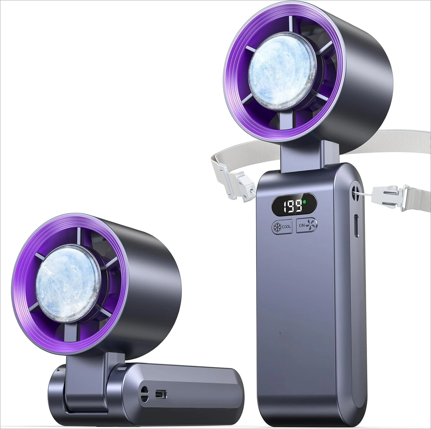 

2026 New Upgrade Kimguard Handheld Portable Turbo Fan With Ice Cooler, Speed (1-199) Rechargeable Personal Fan[20000 RPM] Small