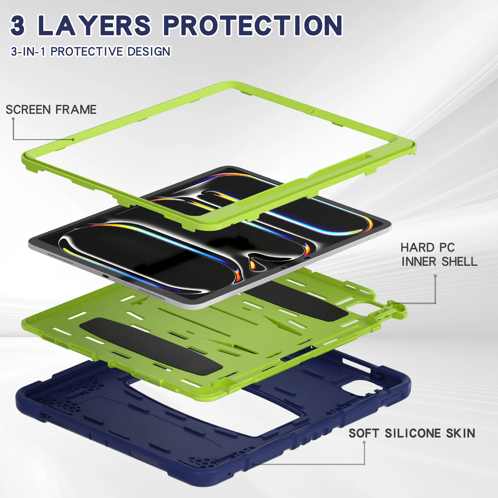 Heavy Duty Case For iPad Pro 13 2025 M5 2024 M4 A3360 A3361 A3362 A2926 A2925 A3007 Built-in Kickstand Cover Anti-Slip 3-Layers 