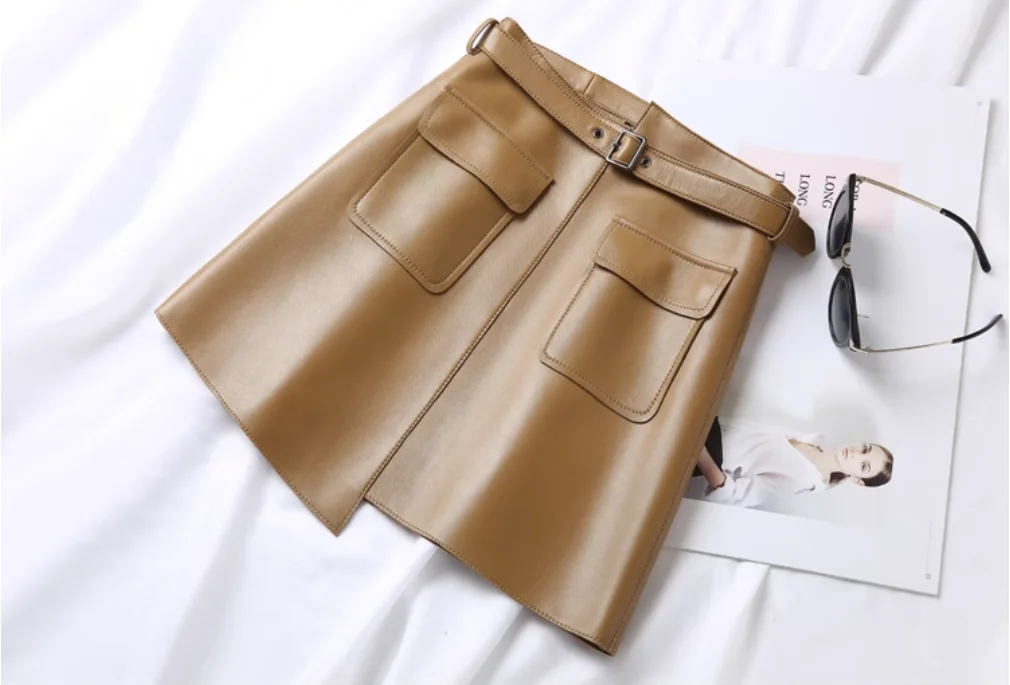 Jupes de bureau en cuir véritable pour femmes et filles, grande taille, automne, hiver, marque, nouveau, 600