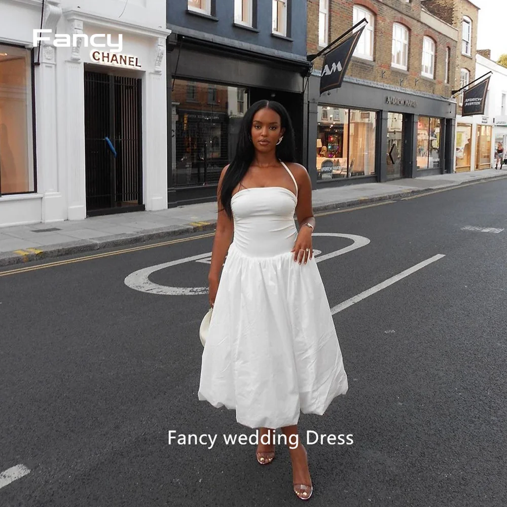 

Fancy Sexy White Halter A Line Evening Dress Saudi Arabia Soft Satin Prom Gown Summer Outfit Formal Occasion Dresses customized
