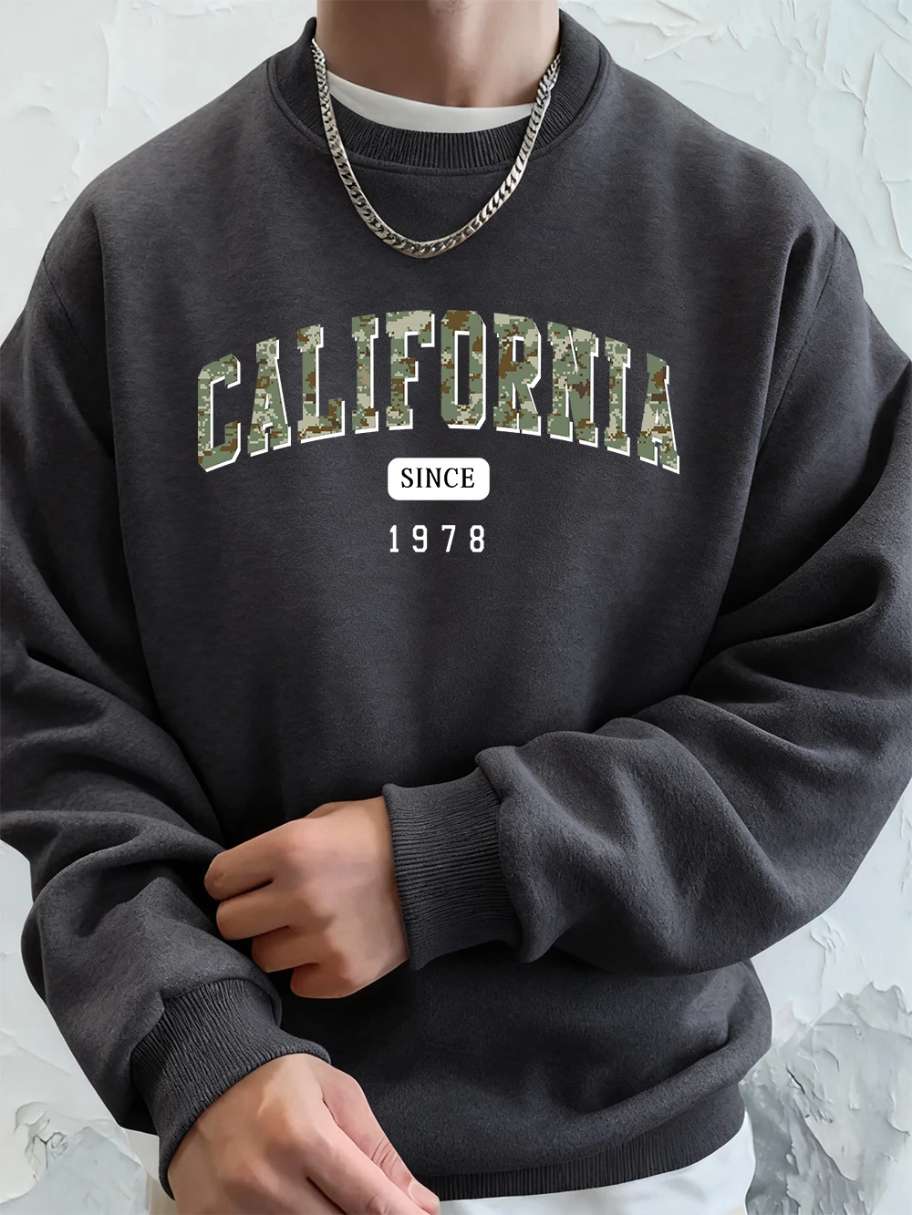 كاليفورنيا منذ عام 1978 الطباعة الرجال البلوز الشتاء فضفاض هوديس الرياضة Crewneck الصوف البلوفرات الدافئة أساسيات الرجال الملابس