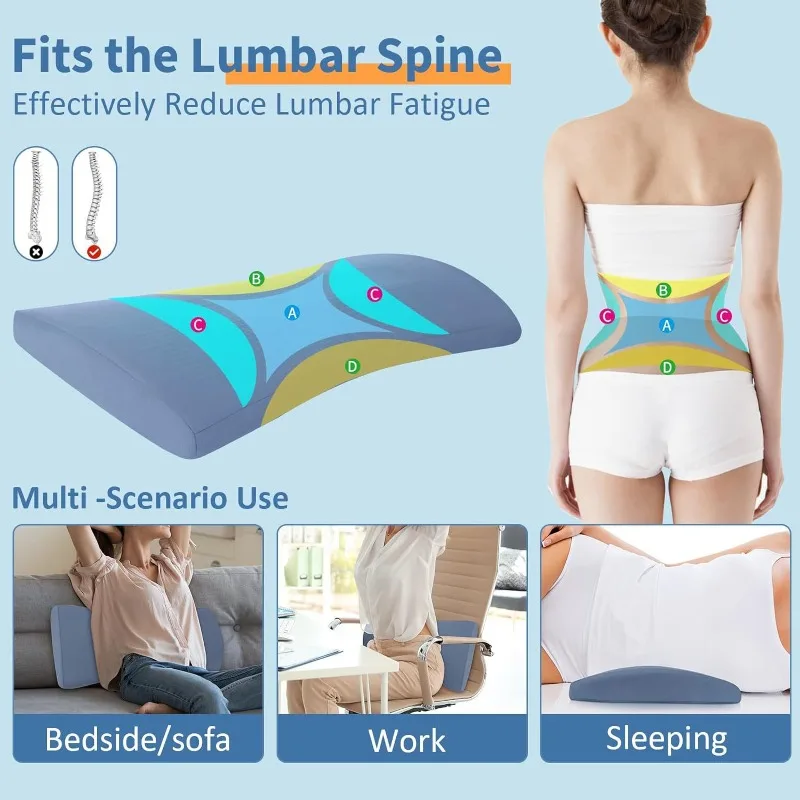 Ergonomic Rectangular Memory Foam Lumbar Pillow for Bed Sleeping Slow Rebound Waist Support Cushion Offer Gentle Spine Brace