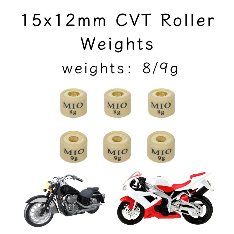 

6pcs, 15mm x 12mm, 8g/9g,Variator Roller Weights, Compatible with MIO and Other Motorcycles.