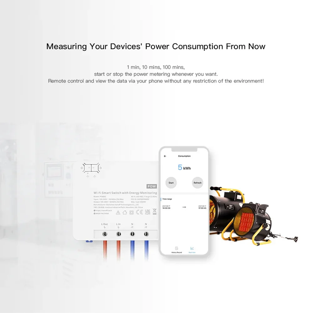 WiFi Smart Switch POW R3 25A for eWeLink and For Alexa Voice Control Real Time Power Monitoring 162x122x45.5mm