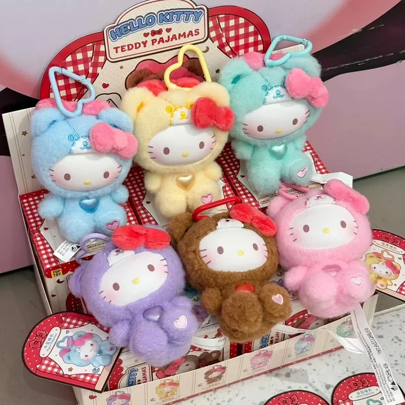 

New TOP TOY Hello Kitty Teddy Pajamas Series Plush Blind Box Trendy Toys Backpack Pendant Decoration Mystery Box Birthday Gifts