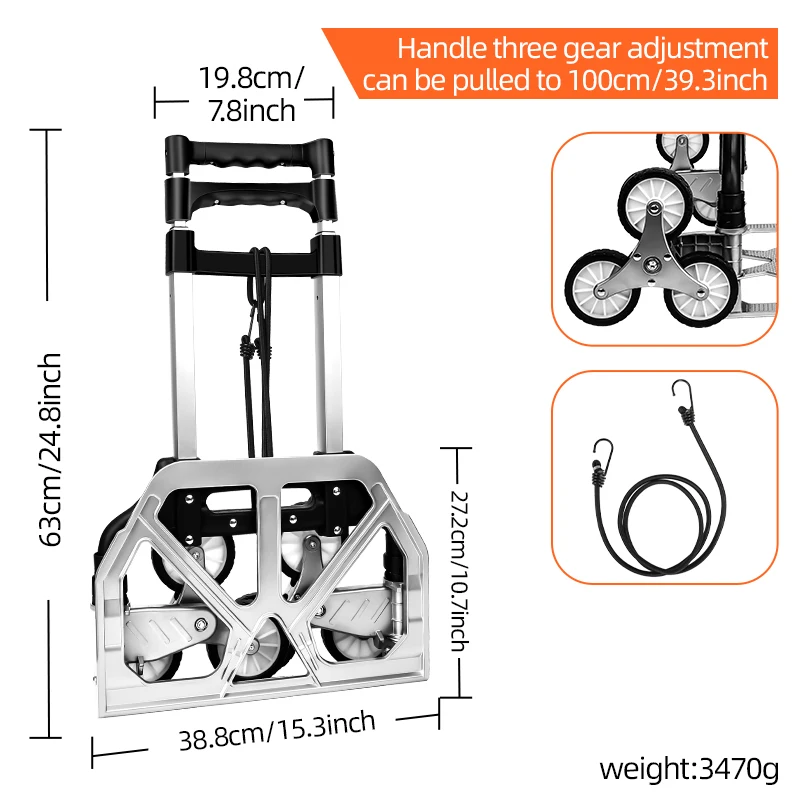 AIRAJ Folding Hand Truck Aluminum Heavy Duty Industrial Collapsible Dolly Cart for Transport and Moving in Warehouse Supermarket