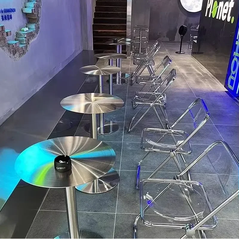Modern Round Tall Table Stainless Steel Bar Table and Chair for Party Events Hotel Island Dining Room Furniture Coffee Shop