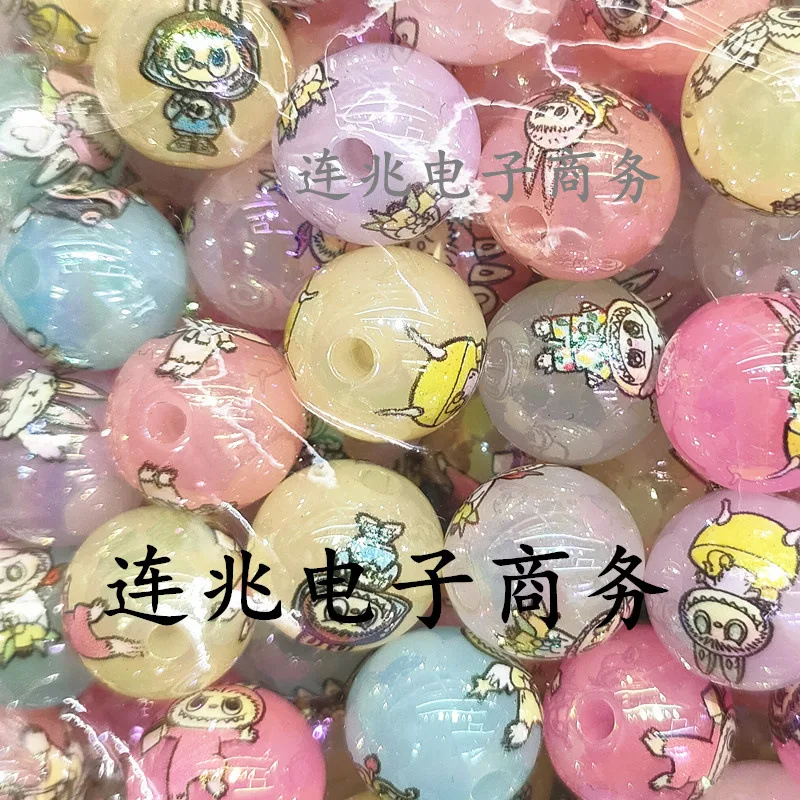 5 Stuks Labubu Cartoon Anime Acryl Kralen Transparante Achtergrond Gedrukt Kralen Voor Diy Sieraden Maken Armbanden Materialen 16Mm