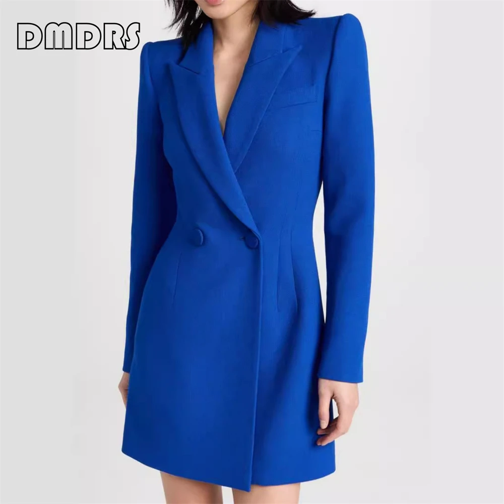 

Wide Shoulder Women's Slim Fit Suit Blazer Double Breasted Mid Length Formal Tux Jacket Many Colors to Choose