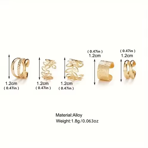 5pcs/set Trendy Elegant Design Ear Cuff Classic Elegant Style Gifts Women's No Piercing Clip silver Earrings Circle Leaf Shaped - Image 6