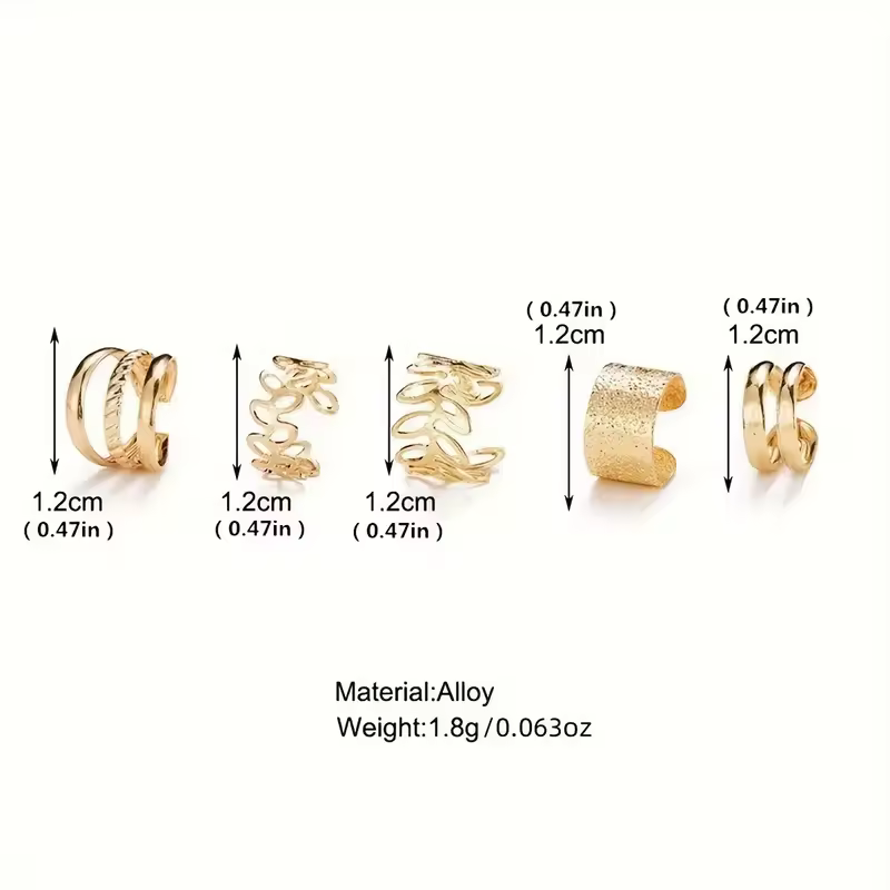 5pcs/set Trendy Elegant Design Ear Cuff Classic Elegant Style Gifts Women's No Piercing Clip silver Earrings Circle Leaf Shaped - Image 6