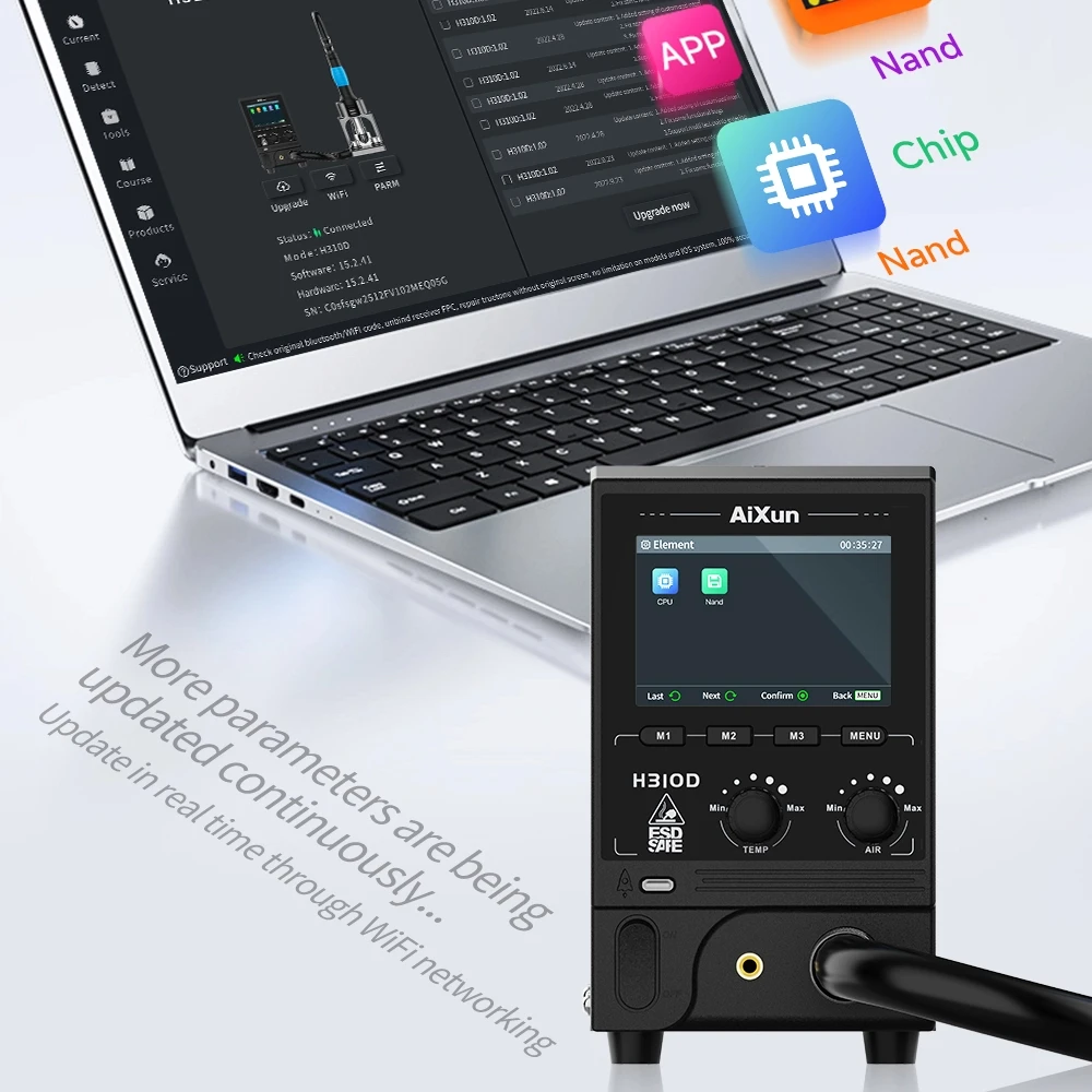 

Aixun H310D BGA Rework Station Intelligent Hot Air Gun 1000W Digital High Power Heating Station with Welding Nozzle for Phone