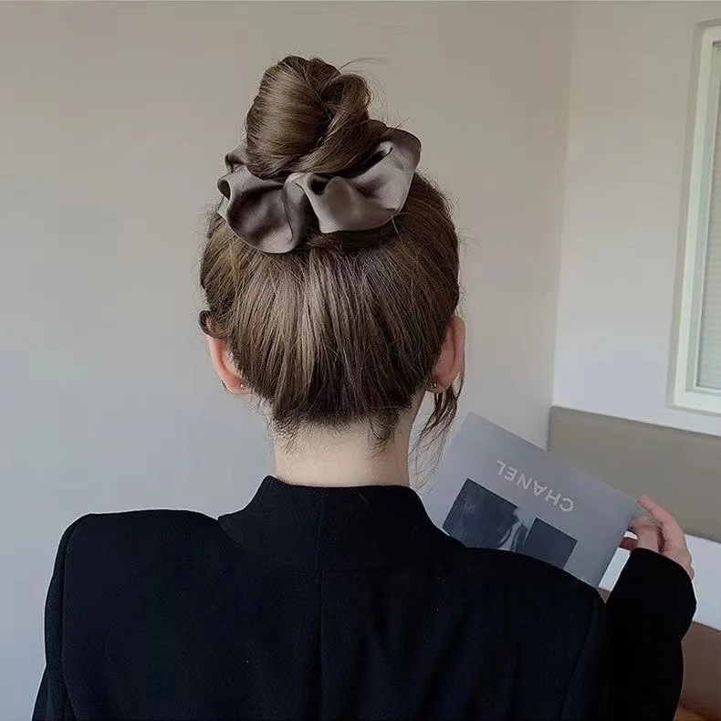 3Pcs Luxury Satin Hair Scrunchies, Soft Silk-Like Neutral Hair Ties Minimalist Elegant Daily Hair Accessories