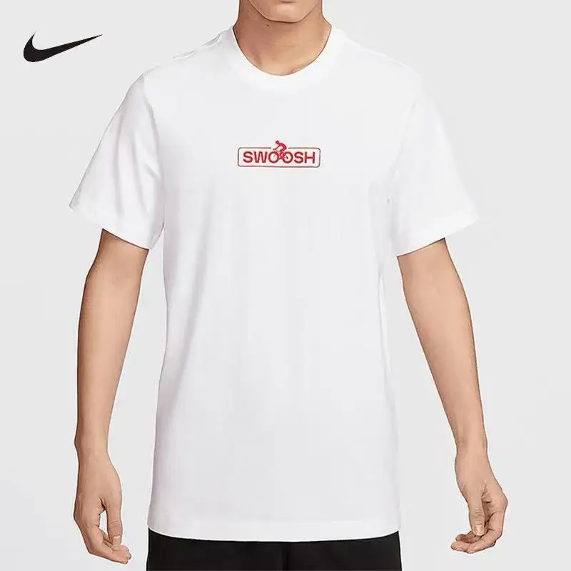 Camiseta de algodón Nike para hombre, camisetas de manga corta con estampado Swoosh, camiseta deportiva informal holgada y transpirable para verano, uso diario HJ0731-100