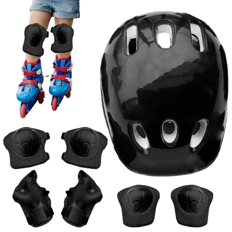 

Kids Hat And Pads Set Bike Skateboard Knee Elbow Pads Protective Gear Child Cycling Breathable Shock Resistant Adjustable Hat