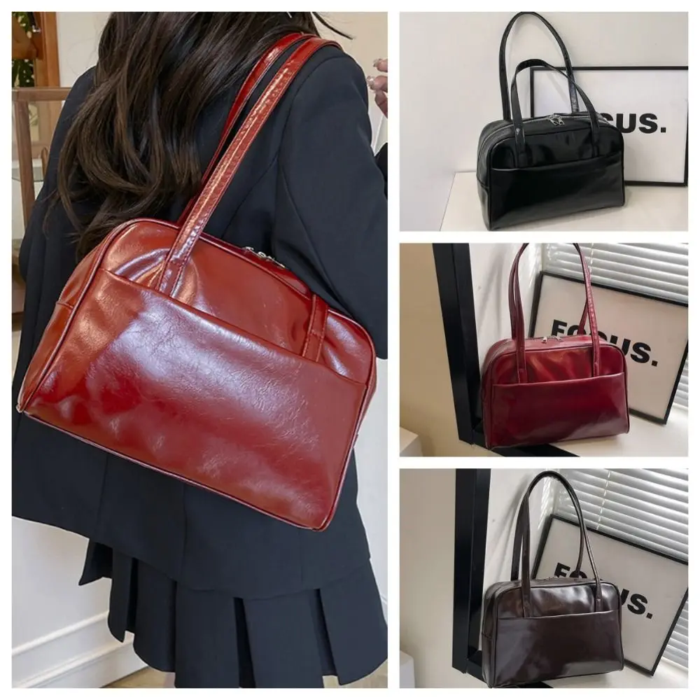 

Korean Style Boston Shoulder Bag Large Capacity Underarm Bag Pu Leather Tote Bag Square Solid Color Women's Handbag Travel