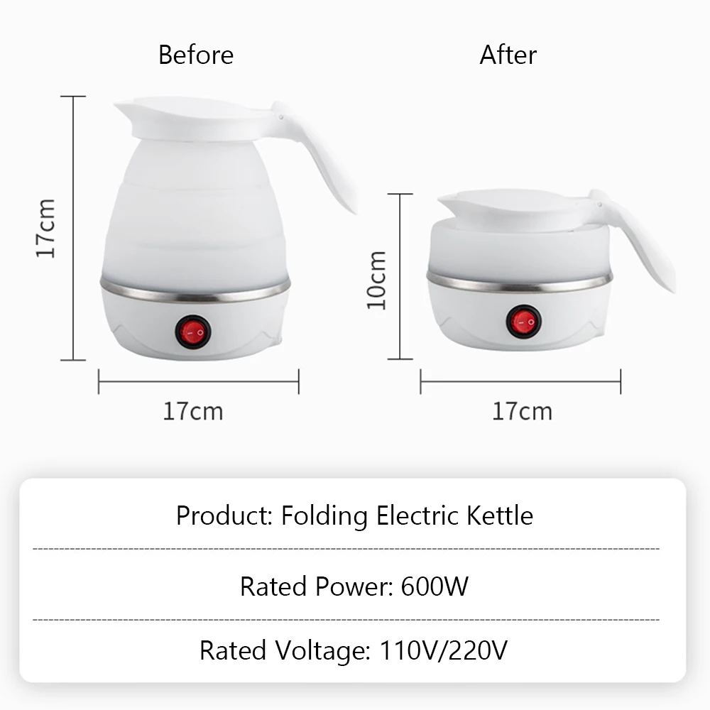 600ml Portable Electric Kettle Foldable Silicone Coffee Maker Water Heater Tea Milk Boiling Pot for Travel Camping 110V/220V