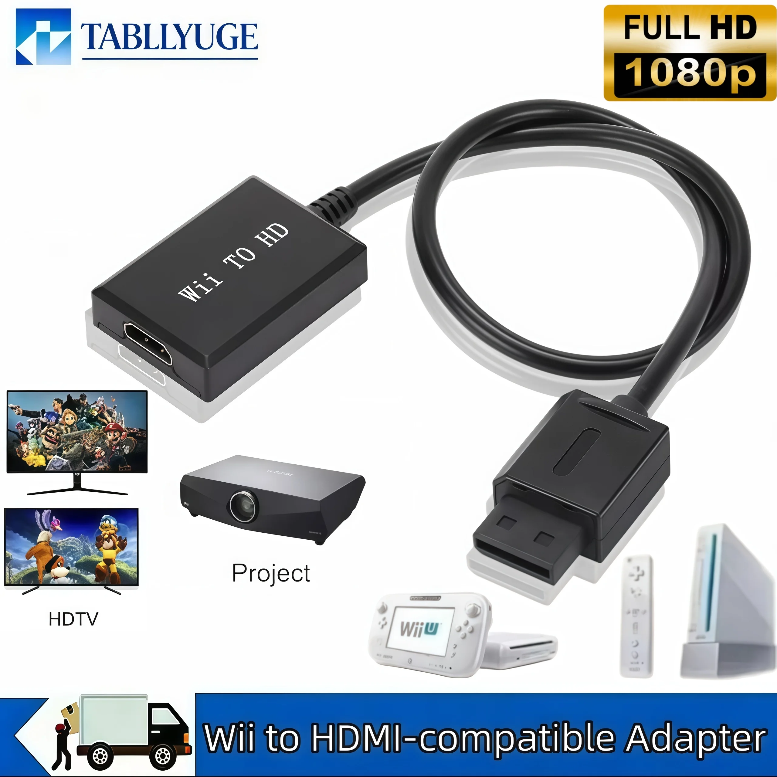 1080P Wii to HDMI Compatible Video and Audio Adapter Wii to HDMI Compatible Adapter Converter HD Supports Wii HD Monitor