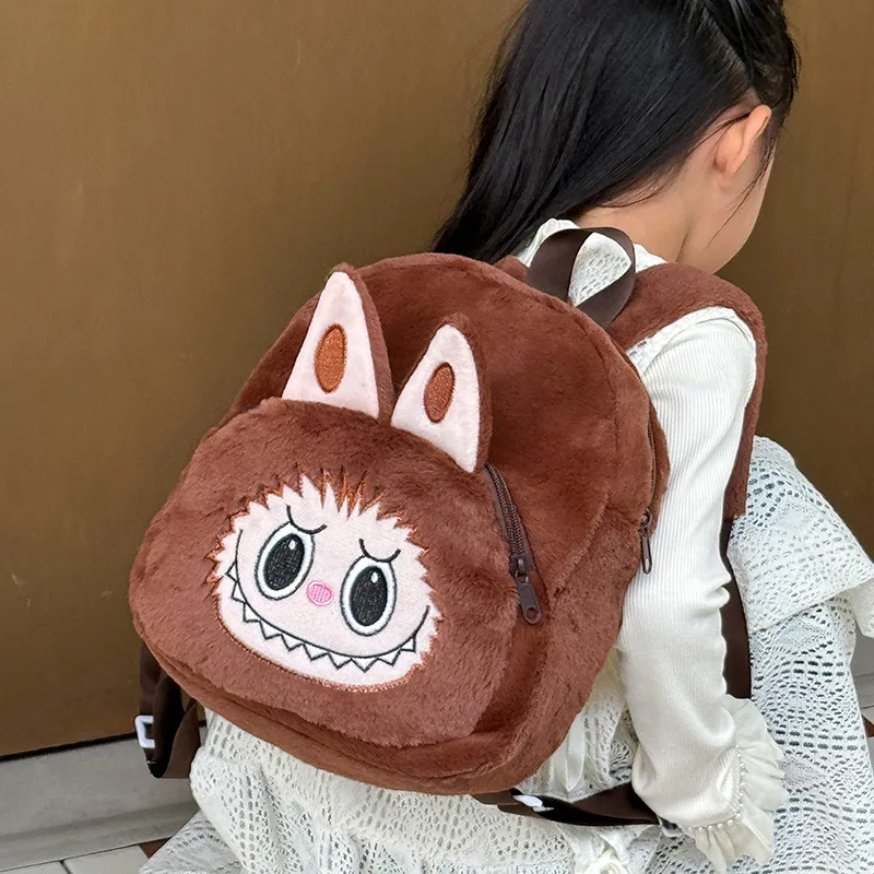 HOT Labubu Bakcpack for Girls Cute Cartoon Plush Doll Bag Student Kawaii Brown/Pink Backpack Outdoor Travel Bag Birthday Gift