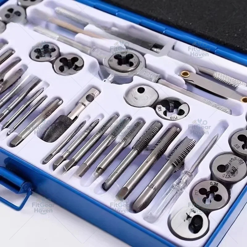 40Pc Tap and Die Set SAE Inch Size #4 To 1/2” Hand Threading Wrench Tools for Internal and External Threading