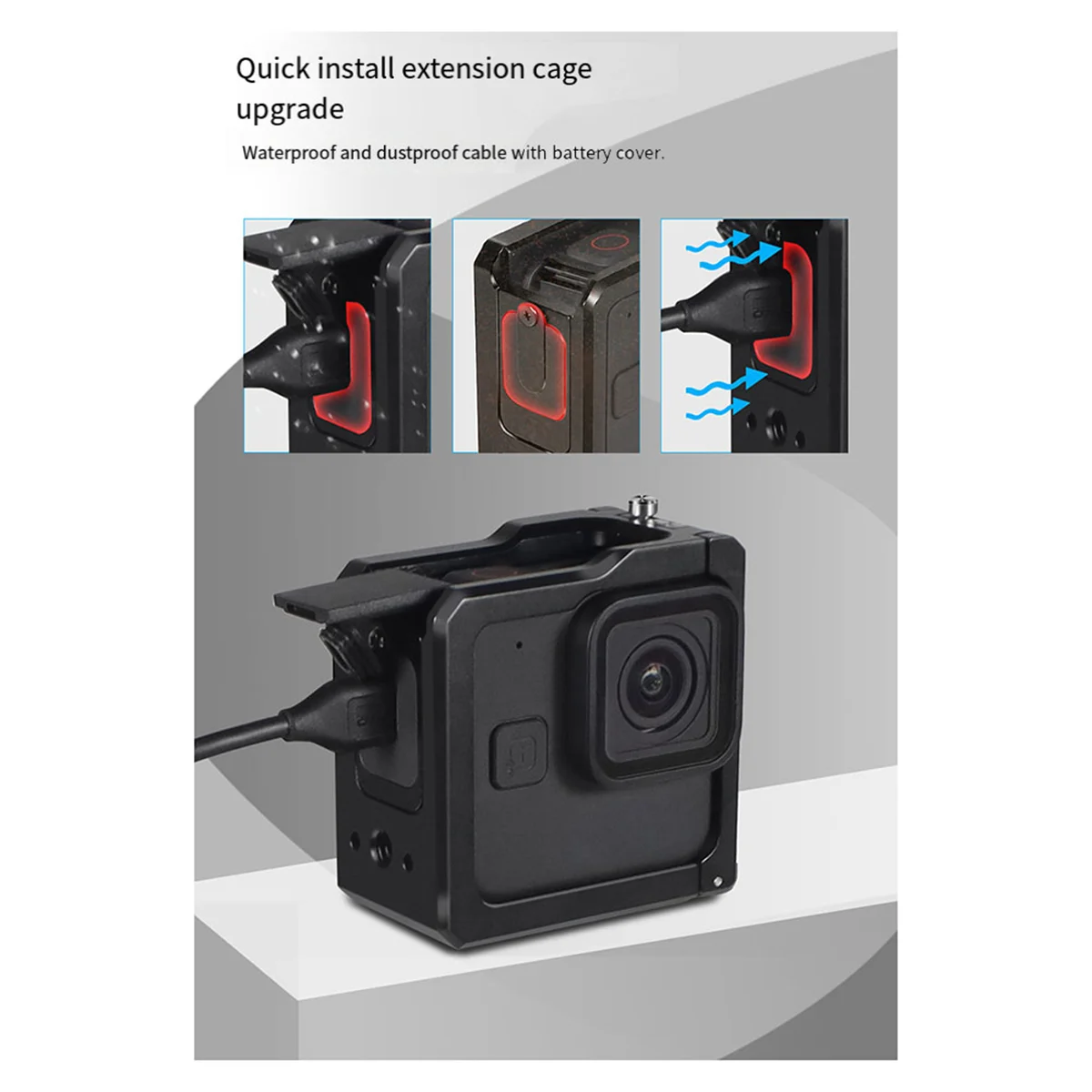 Camera Cage Rig Protective Frame Side Battery Cover Cold Shoe Mount for Hero 11 Mini Action Without Side Cover
