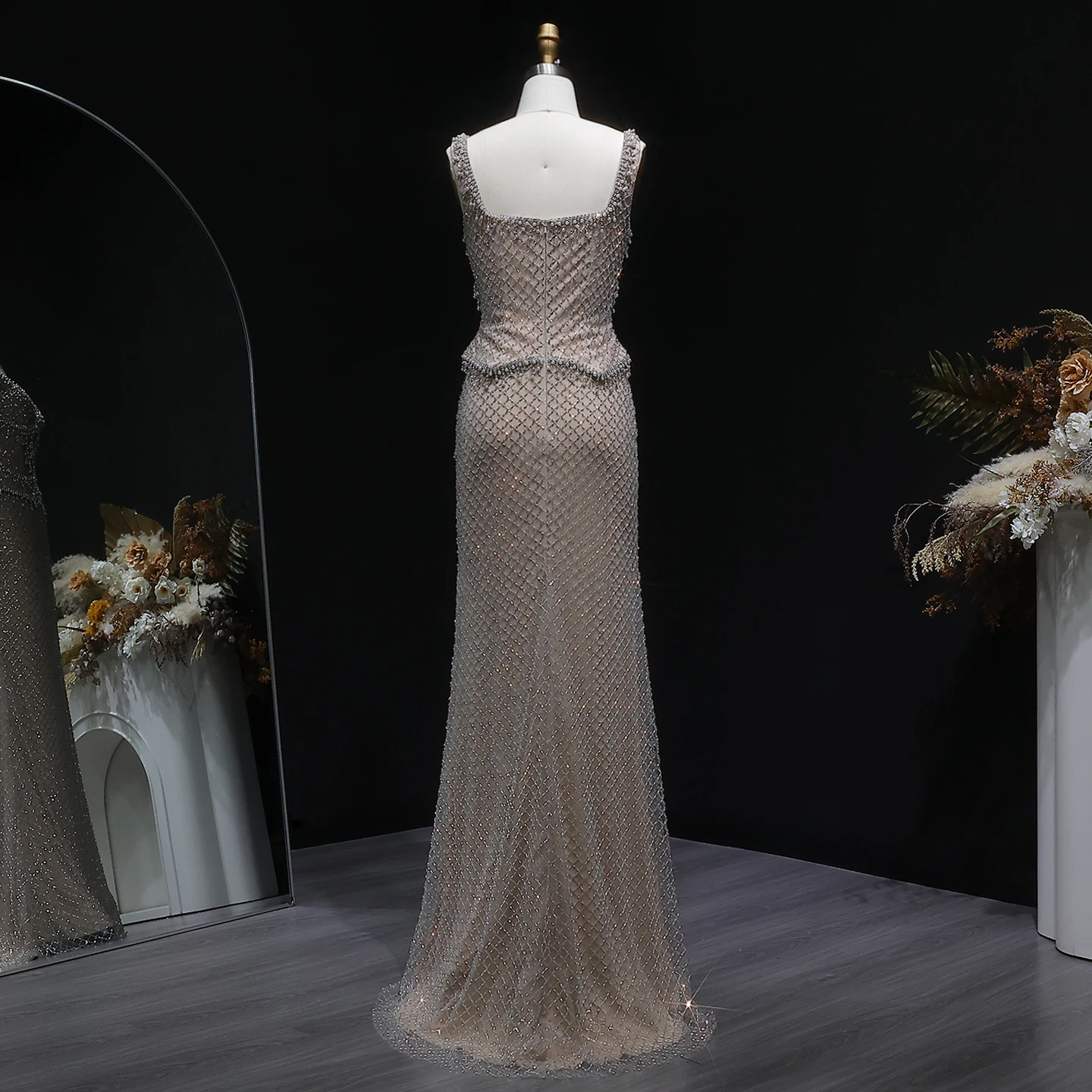 Sharon Said Luxuriöses Graues Meerjungfrauen-Abendkleid mit Zwei Teilen Perlen Kristall für Damen Hochzeit Party Ballkleid SS631 Maßanfertigung – Detail 19