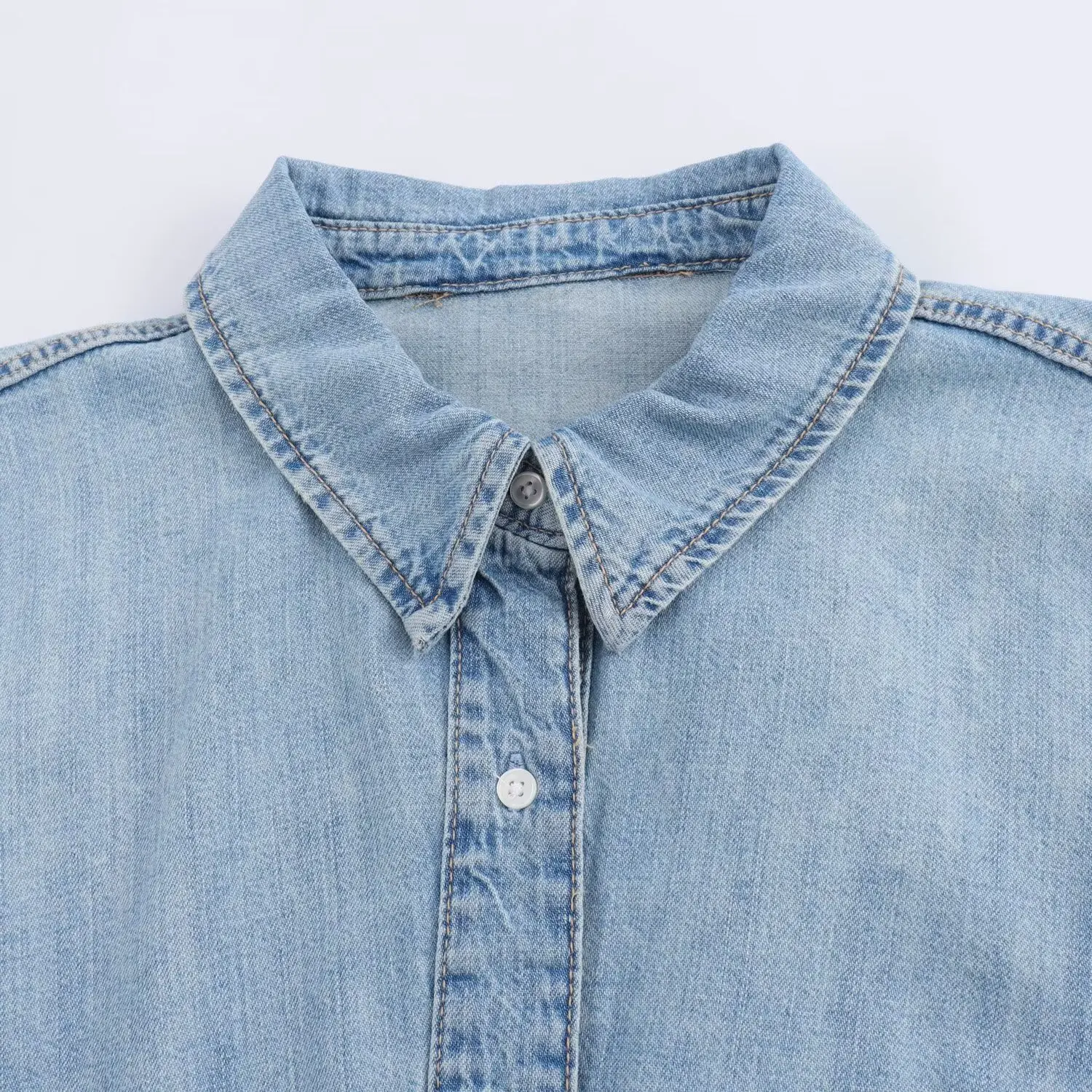 ZBZA Jesień Nowa Modna Damska Spodnia Jeansowa Dr Street Sle Długi Rękaw Kołnierzyk Poliester