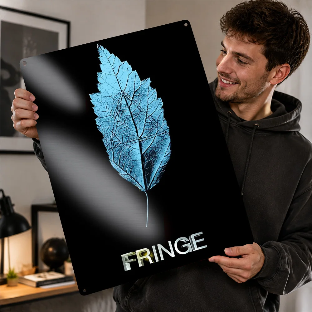 Fringe Blue Leaf Textured Metal Poster Minimalist Graphic Wall Art For Home Theater Customized Aluminum Sign Series Fan Gift
