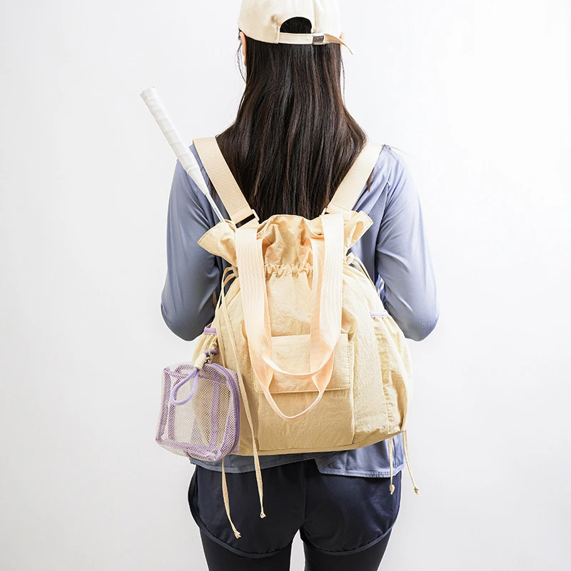 

Drawstring Sports Backpack Large Storage Outdoor Travel Training Commuting Bag Women Portable Badminton Rackets Short Trip Pack