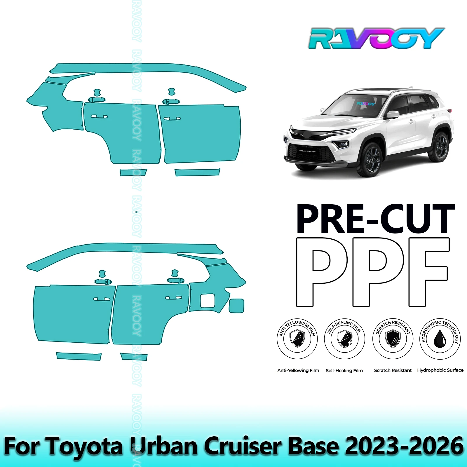 

For Toyota Urban Cruiser Base 2023-2026 8.5mil Clear Matte Pre-Cut PPF Door & A/B Pillar Kit TPU Paint Protection Film Set