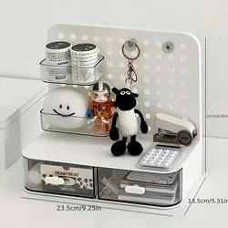 1 Pcs Multi Functional Desktop Organizer With Perforated Panels Glossy Surface Tabletop Storage Rack