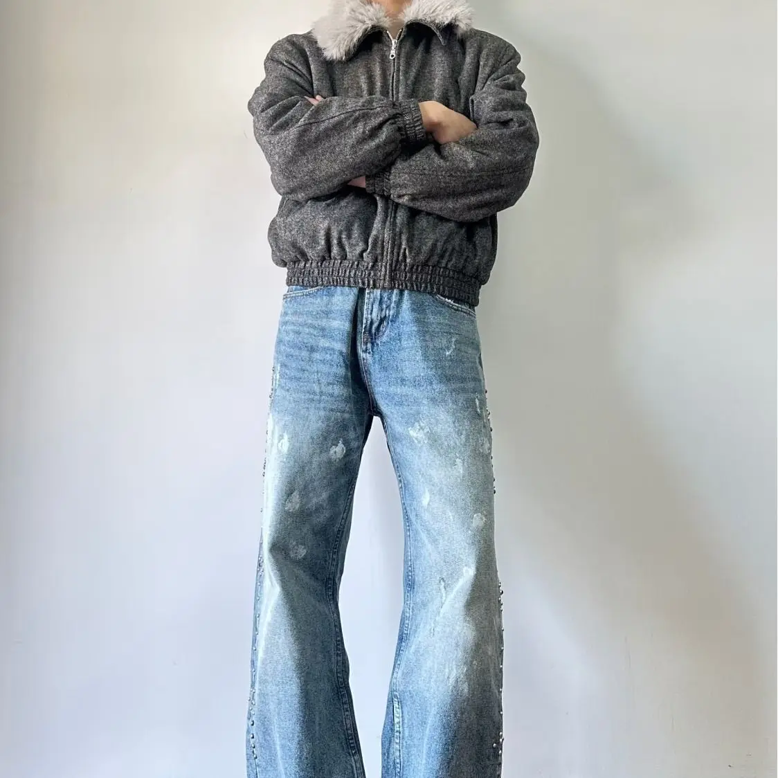 Men's Splashing Ink Stains Jeans Casual Pants Wide Legs Sweatpants Cool Boy Summer Bottom Male High Waist Unisex Baggy Trousers