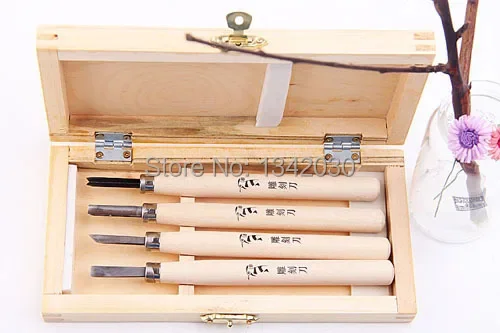 Free Shipping, 4Pcs Woodpecker Dry Hand Wood Carving Tools Chip Detail Chisel Set Knives Tool