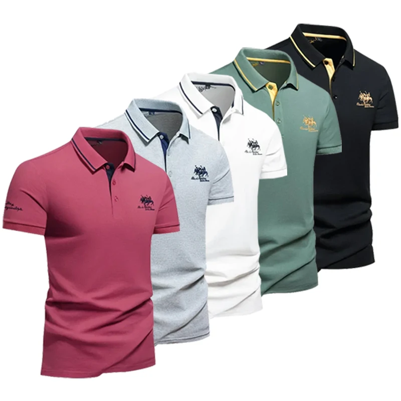

New Mens Embroidered Polo Shirts Summer Short Sleeve T-Shirt Casual Lapel Collar Lightweight T Shirts Men Breathable Tops Homme