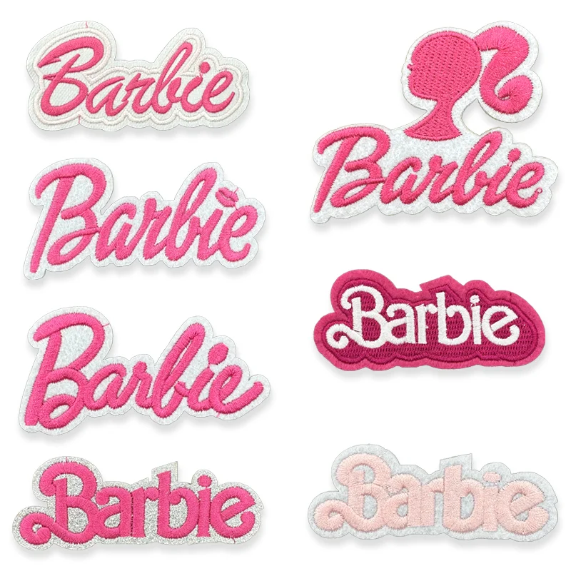 5pcs Anime Kawaii Embroidery Pink Cute Barbie Powder Flat Embroidery Patch Sticker English Barbie Sticker Sticker Diy Toy Gifts