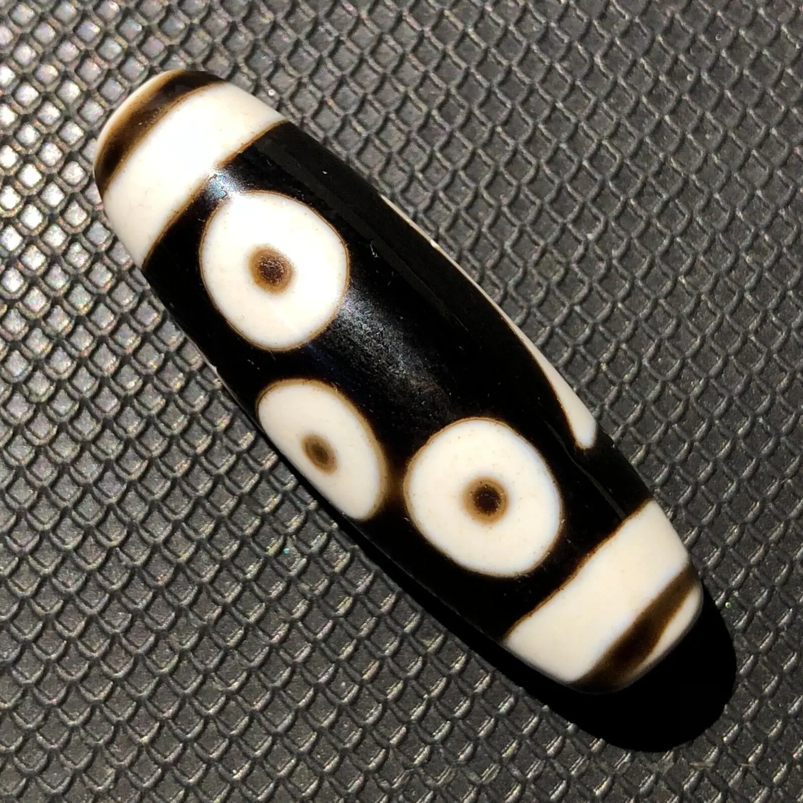 Magic Tibetan Old Agate Black whit 5eye Lightening Cinnabar Totem dZi Bead