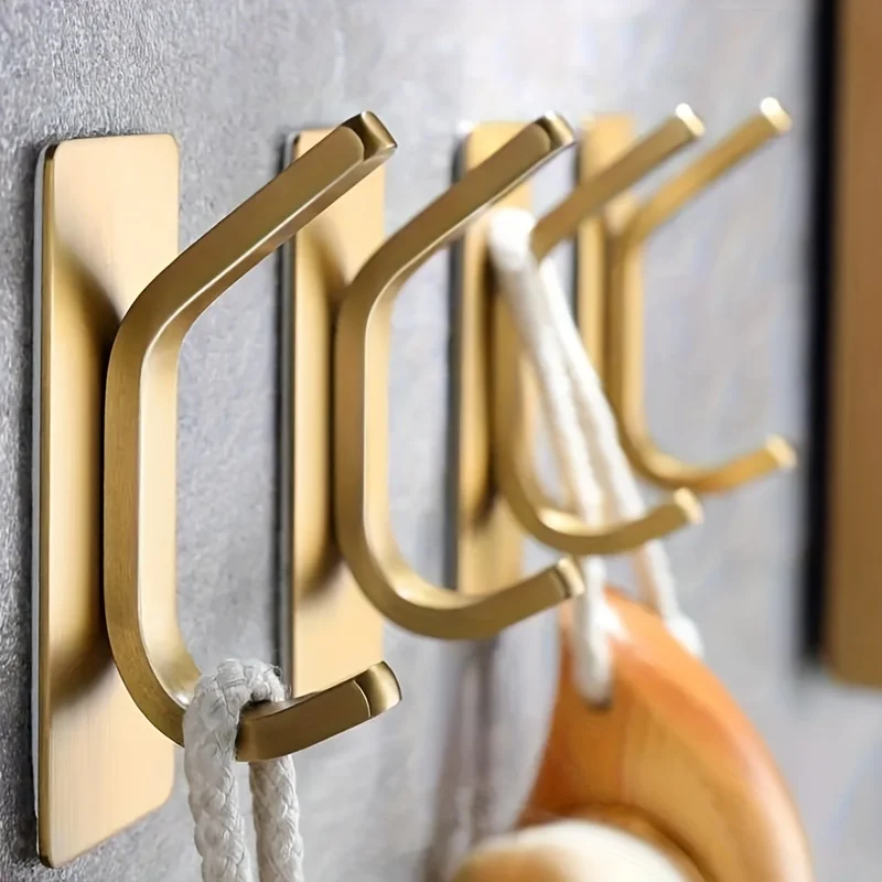 4 elegante goldene Wandhaken aus Edelstahl, selbstklebende Haken, schlankes Design für Badezimmer, Handtuch und Hut, Handtuchhalter für Badezimmer