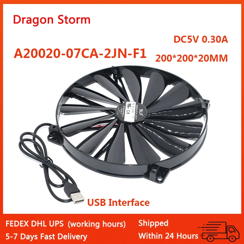 New 20cm 200*200*20MM DC5V 0.30A A20020-07CA-2JN-F1 DF2002005SELN USB Interface Notebook Base Cooling Fan