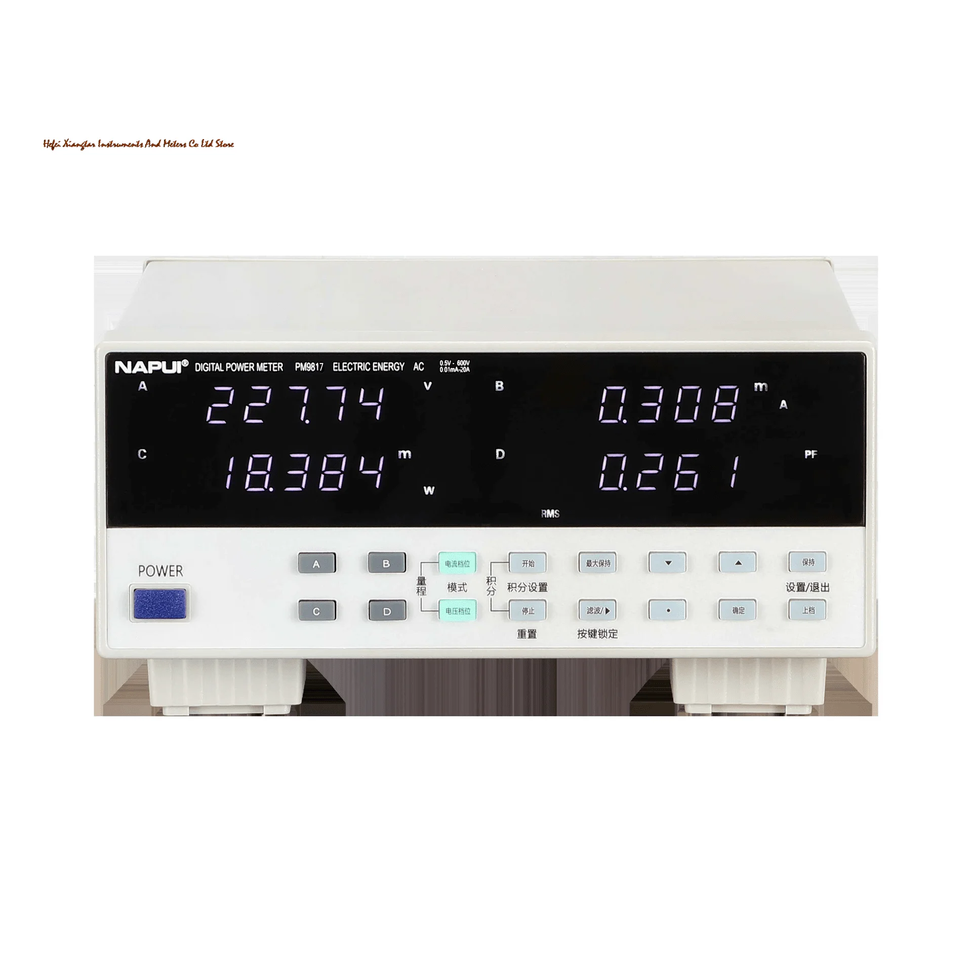 PM9817 TRMS AC Voltage Current Power Factor Low Current Electrical Parameter Tester  600V,20A