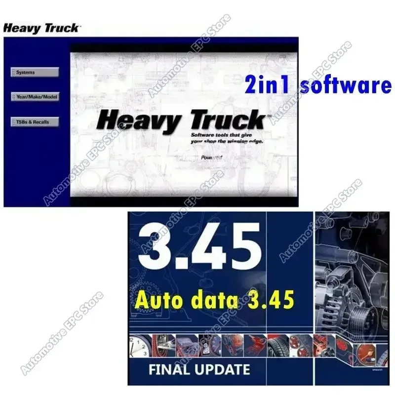 HOT Auto Data 3.45 Auto Repair Software +Mit-chell Heavy Truck Diagnostic Software 2005 Auto Diagnosis Data DiagnosticTruck 2in1