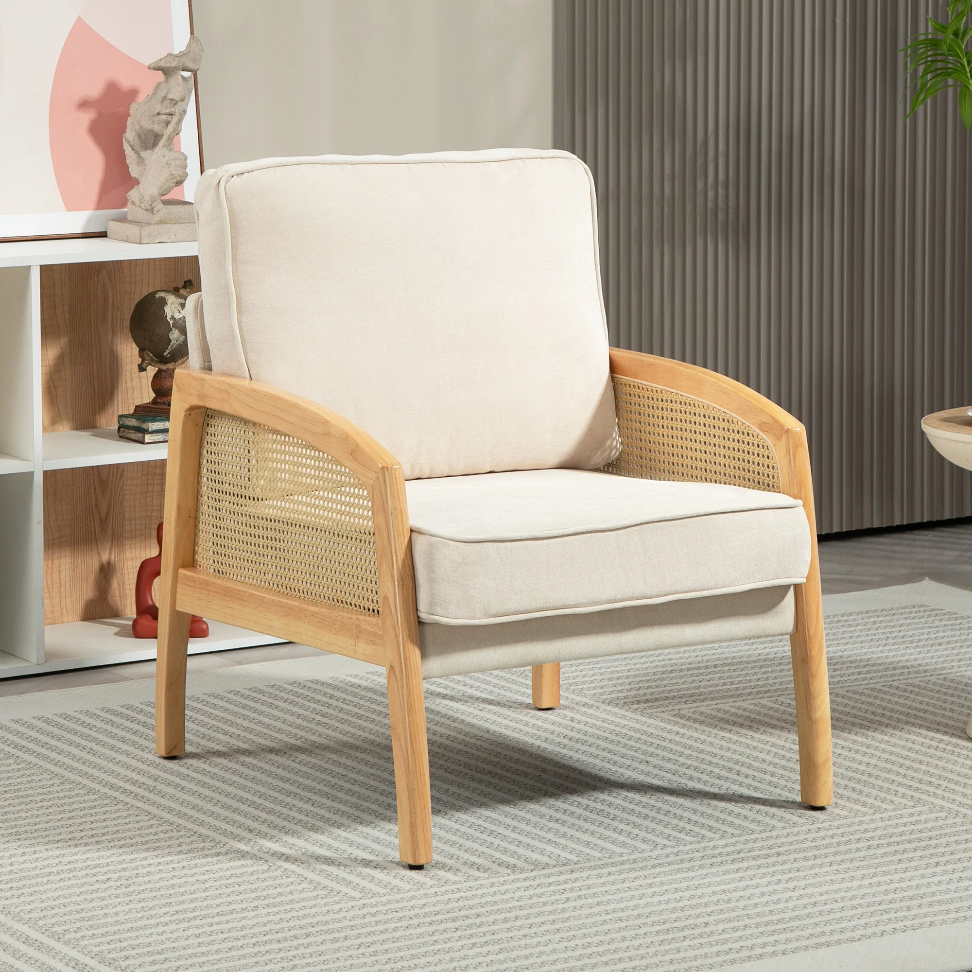 HOMCOM Sillón de Salón Moderno con Reposabrazos de Ratán Carga 120 kg Beige