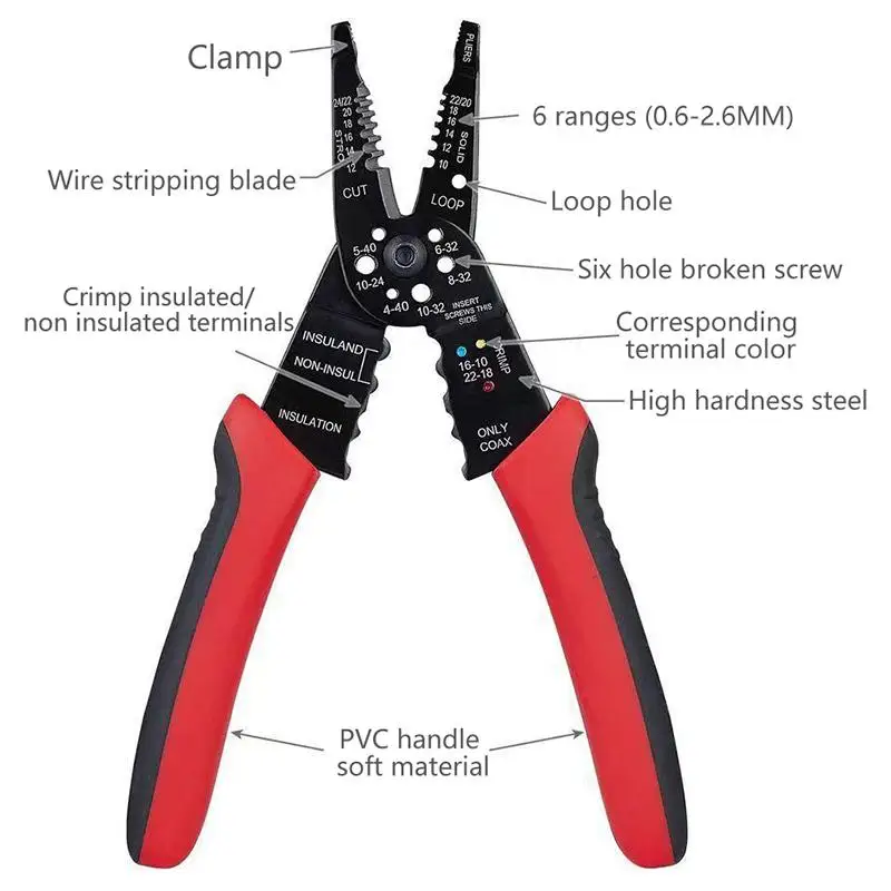 Professional 8-inch Wire Stripper/wire Crimping Tool, Wire Cutter, Wire Crimper, Cable Stripper, Wiring Tools And Multi-Function