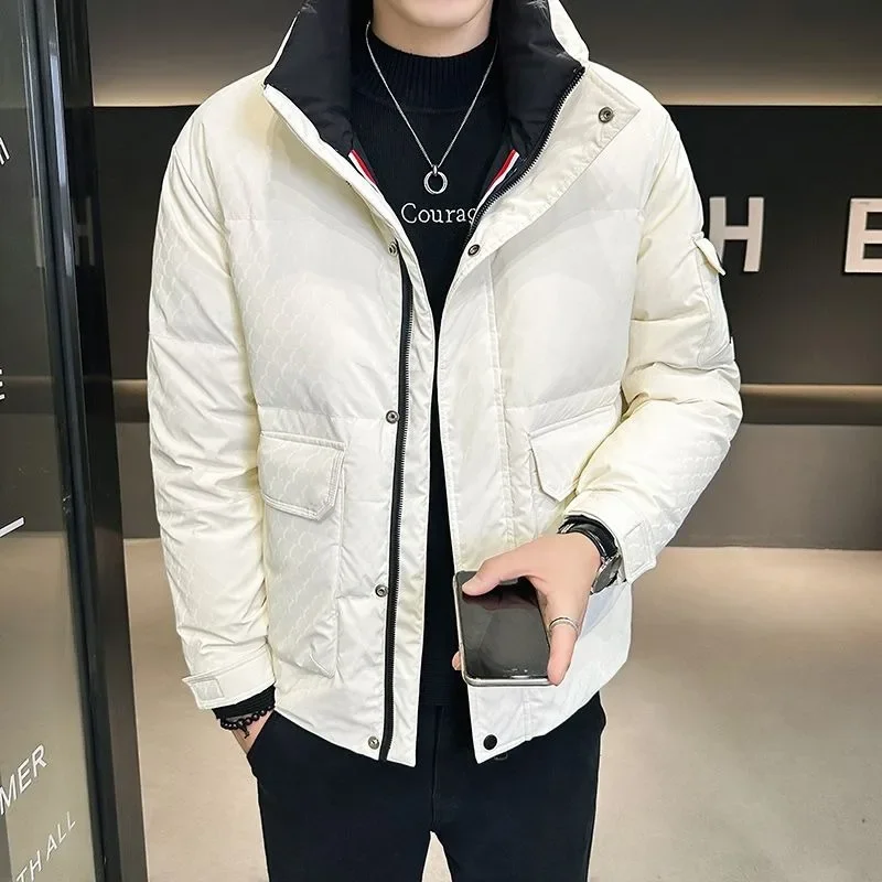 

Thicken Warm Outcoat Fashion Solid Color Casual Versatile Outerwear Winter Men Down Jacket Male Trendy High-Grade Stand Collar