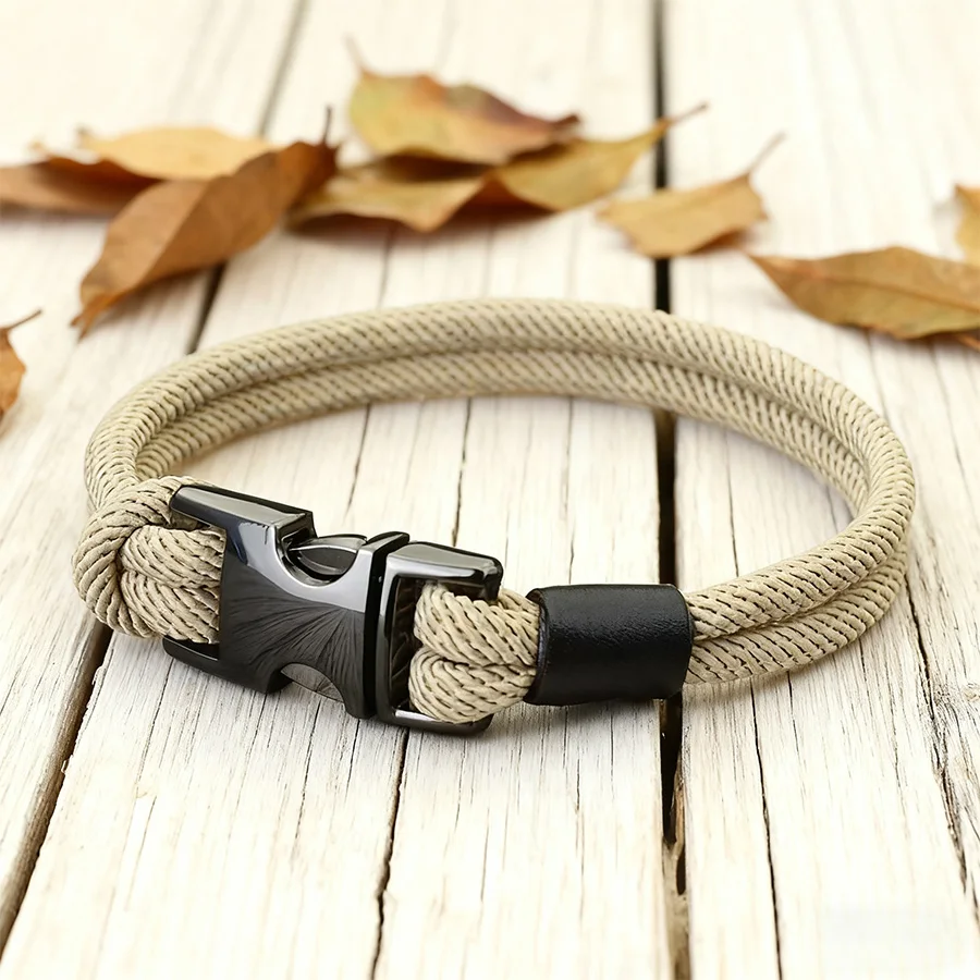 Buckle Rope Bracelet for Men Alloy Clasp Double-Strand Braided Cord Wristband Nautical Style Handmade Homme Jewelry Gift