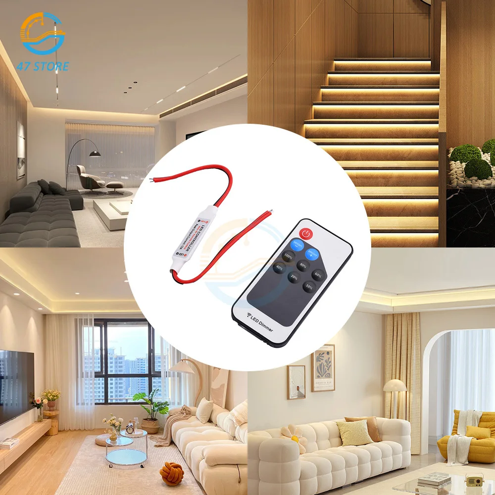 Mini RF Dimmer Controller for LED Strip Lights DC5V 12V 24V Dimmer Controller Brightness Effect RF Wireless Remote LED Dimmer