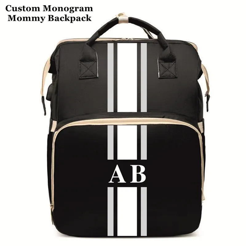 Personalised Monogram Portable Folding Baby Bed Mummy Bag Multi functional Large Capacity Outgoing Mother Infant Bag Backpack