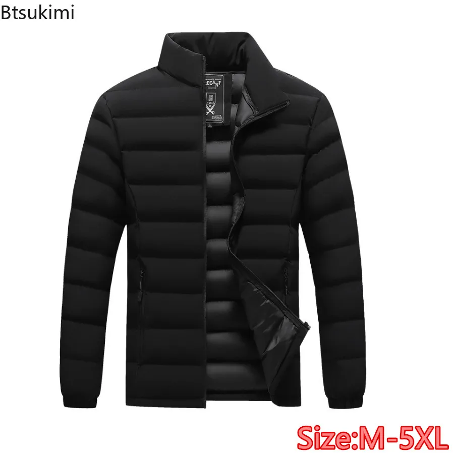 2025 New Men's Winter Down Cotton Jackets Fashion Solid Color Stand Collar Coldproof Warm Casual Outerwear Male Parkas Oversized