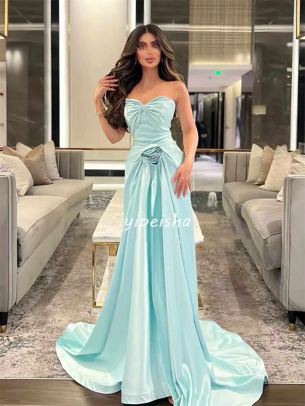 Personalizado de alta qualidade simples jérsei ruched plissado a linha sem alças vestidos midi sob medida vestidos ocasião estilo moderno moda