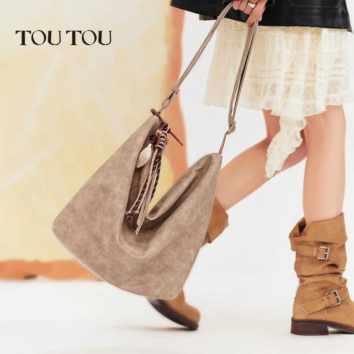 

TOUTOU Coffee Tote Bag Women Soft Leather Large Hobo Bag Casual Commuting Single Shoulder Crossbody Underarm Bag Christmas Gift