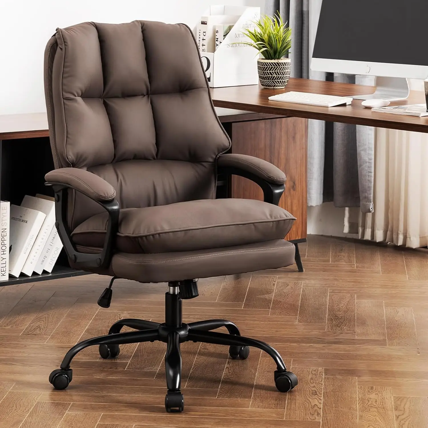 Double Padded Brown Height Adjustable COMFY Office Chair for Long Hours Work Executive & Home Office